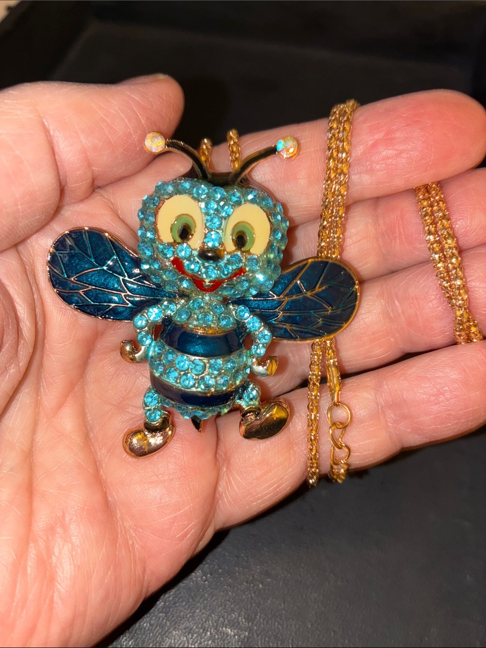 Blue Crystal Bee Pendant Necklace. The Bee You’re Thinking of in Blue Color